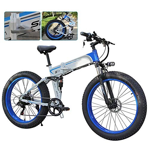Folding Electric Mountain Bike : ZYC-WF Folding Electric Bike for Adults 7 Speed Shift Mountain Bike 26-Inch Spoke Wheels Mountain Electric Bicycle MTB Dual Suspension Bicycle 350W Watt Motor for City Outdoor Travel Work Out, Blue, Bl
