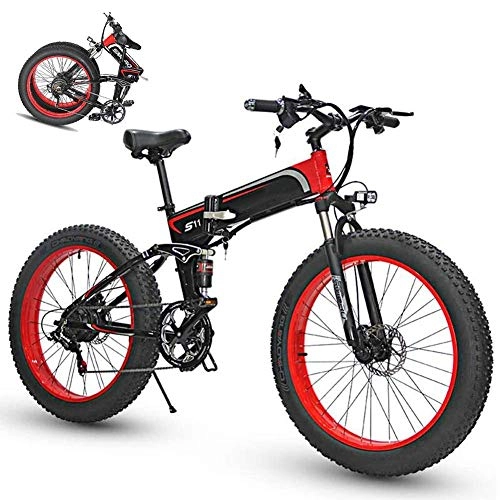 Folding Electric Mountain Bike : ZYC-WF Folding Electric Bike for Adults 7 Speed Shift Mountain Bike 26-Inch Spoke Wheels Mountain Electric Bicycle MTB Dual Suspension Bicycle 350W Watt Motor for City Outdoor Travel Work Out, Blue, Re