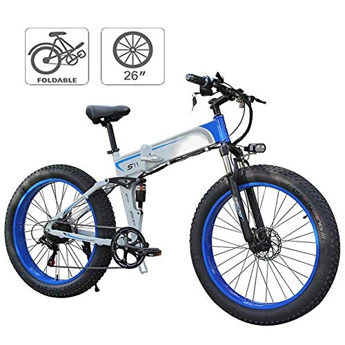 Folding Electric Mountain Bike : ZYC-WF Folding Electric Bikes for Adults Mountain Bike 7 Speed Steel Frame 26 Inches Wheels Dual Suspension Folding Bike E-Bike Lightweight Bicycle for Unisex, Red, Blue