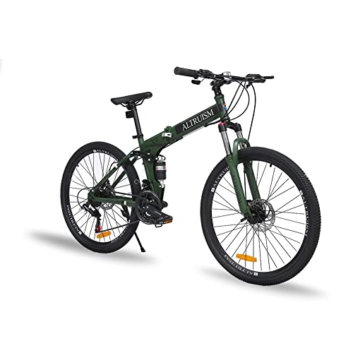 Folding Mountain Bike : 2022 New ALTRUISM X9- Mountain Bike 26Inch For Men Dual Disc Brake Shock Absorption MTB Bicycle 21-Speed Folding Mountain Bike Unisex Upgraded Ver. (Army Green)
