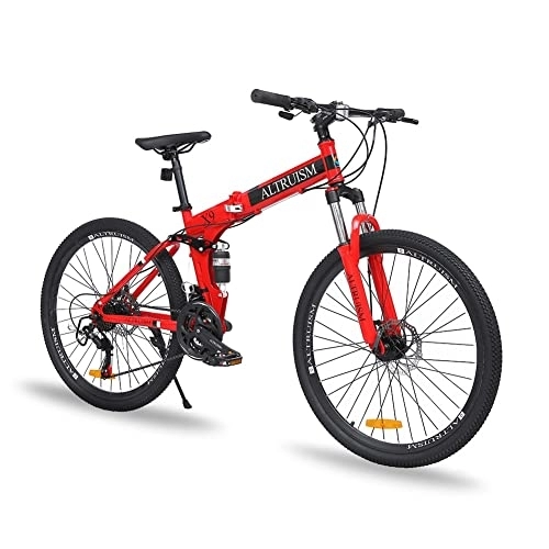 Folding Mountain Bike : 2022 New ALTRUISM X9- Mountain Bike 26Inch For Men Dual Disc Brake Shock Absorption MTB Bicycle 21-Speed Folding Mountain Bike Unisex Upgraded Ver. (Red)