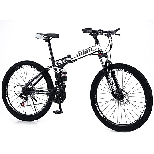 Folding Mountain Bike : 21 Speed Mountain Bicycle 26 Inch Folding Bikes with High Carbon Steel Frame and Double Disc Brake Mountain Trail Bike Full Suspension for Men and Women's Outdoor Cycling Road Bike
