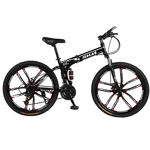 Folding Mountain Bike : 21-Speed Shimano BMX Foldable Adult Bike, 26-Inch Mountain Bike, Front And Rear Disc Brakes, Boys And Girls, Black
