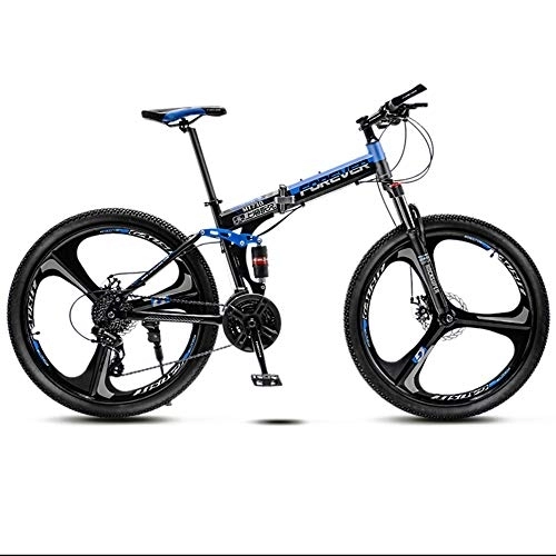 Folding Mountain Bike : 21 Variable Speed Adult Off-Road Mountain Bike Men And Women Bicycle Folding Variable Speed Double Shock Absorber Student Racing, Black And Blue, 26