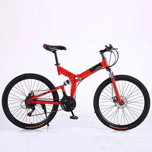 Folding Mountain Bike : 24 / 26 Inch Adult 30-speed Paint Lining, Y-type Shock-absorbing Folding Disc Brake, Variable Speed Mountain Bike, Adjustable Shock-absorbing Mountain Bike (Color : Red, Size : 24 inch 21 speed)