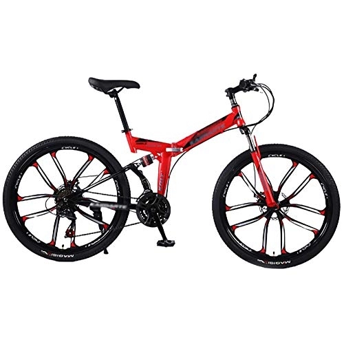 Folding Mountain Bike : 24. 26 Inch Folding Bike, Adult Mountain Bike with 10 Spoke Wheels and 21 * 24 * 27 Speed 51-7#Siamese finger shifting handle Full Suspension Anti-Slip Bicycle for Women, Men, Student B, 26in27Speed