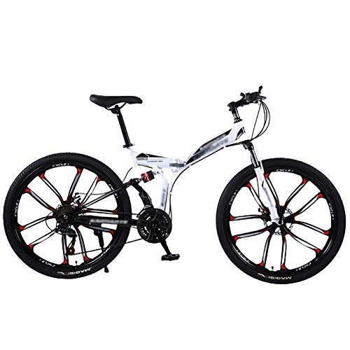 Folding Mountain Bike : 24. 26 Inch Folding Bike, Adult Mountain Bike with 10 Spoke Wheels and 21 * 24 * 27 Speed 51-7#Siamese finger shifting handle Full Suspension Anti-Slip Bicycle for Women, Men, Student D, 26in21Speed