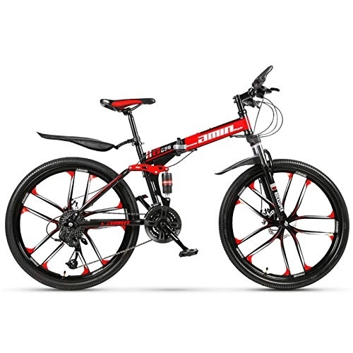 Folding Mountain Bike : 24 / 26 Inch Folding Mountain Bike, 21 / 24 / 27 / 30 Speed Double Shock MTB Folding Outroad Bicycles Double Disc Brake / Shock Absorber Fork for Adults Women Men Outdoor Bicycle B, 24 inch 21speed