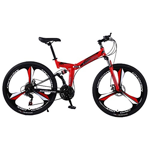 Folding Mountain Bike : 24 * 26 Inch Folding Mountain Bike, 21 * 24 * 27 Speed Adult Men and Women Teens MTB Foldable Bicycle 51-8# Siamese finger dial for Student Office Worker with Mechanical disc brake A, 26in21Speed
