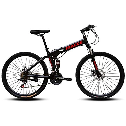 Folding Mountain Bike : 24 / 26 Inch Folding Mountain Bike, 21 / 24 / 27 Speed Double Shock High Carbon Steel Folding Outroad Bicycles Double Disc Brake Lightweight MTB Bicycle for Adults Women Men B, 24 inch 21 speed