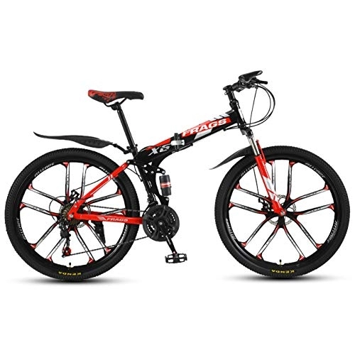 Folding Mountain Bike : 24 / 26 Inch Folding Mountain Bike, Adults Men and Women Steel frame (folding) MTB Bicycle 51-8 Siamese finger dial 21 / 24 / 27 Speed with Mechanical disc brake D, 26 inch 24 speed