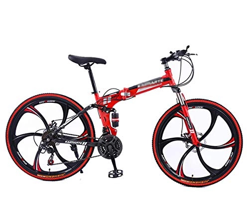 Folding Mountain Bike : 24 / 26 Inch Folding Mountain Bike Bicycle For Men And Women, High Carbon Steel Frame, Steel Disc Brake (Color : Red-A, Size : 24 inch 21 speed)
