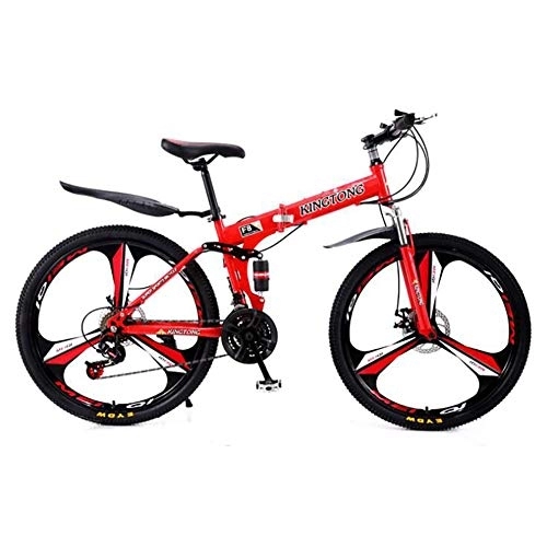 Folding Mountain Bike : 24 / 26 Inch Folding Mountain Bike for Adult Men and Women, 24 / 27 Speed Foldable Lightweight Bike with Disc Brake and Double Shock Absorption System, 24 Speed Red, 26 Inch