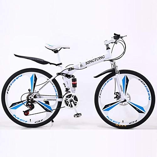 Folding Mountain Bike : 24 / 26 Inch Folding Mountain Bike for Adult Men and Women, 24 / 27 Speed Foldable Lightweight Bike with Disc Brake and Double Shock Absorption System, 27 Speed White, 24 Inch