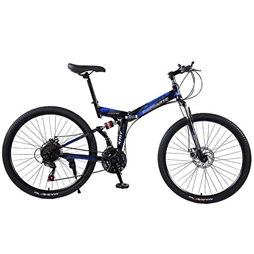 Folding Mountain Bike : 24 / 26 Inch Folding MTB Bike, 21 * 24 * 27 Speed Mountain Foldable Outroad Bicycles 51-8# Siamese finger dial High carbon steel frame Adult Mountain Bikes with Mechanical disc brake E, 24in21Speed
