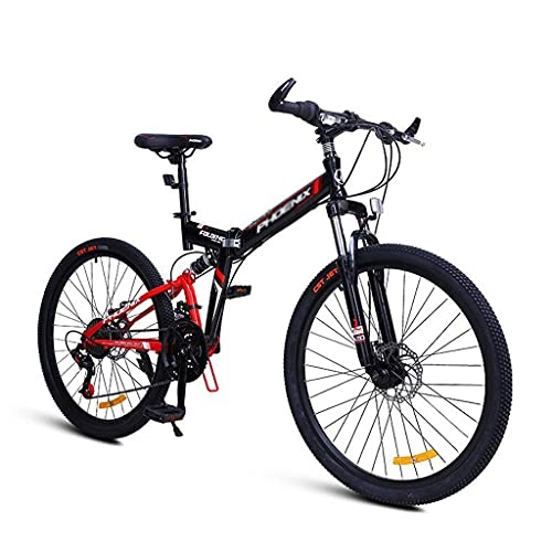 Folding Mountain Bike : 24 / 26 Wheels Folding Mountain Bike Disc Brakes 24 Speed Mens Bicycle Front Suspension MTB For Men And Women(Size:24inch, Color:red)