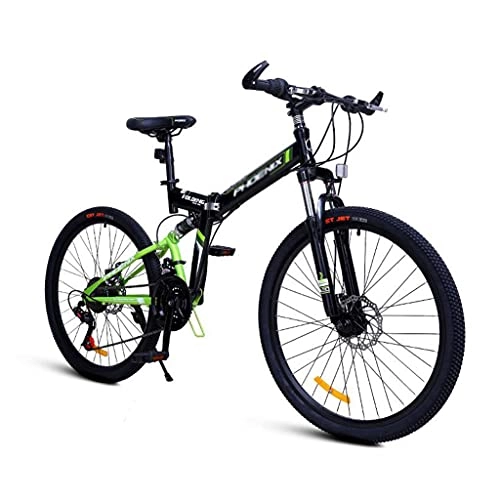 Folding Mountain Bike : 24 / 26 Wheels Folding Mountain Bike Disc Brakes 24 Speed Mens Bicycle Front Suspension MTB For Men And Women(Size:26inch, Color:green)