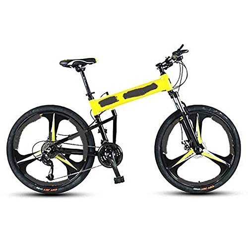 Folding Mountain Bike : 24-inch 30-speed Folding Mountain Bike Aluminum Alloy, Adult Full Suspension Mountain Bike, Dual-disc Off-road Mountain Bike (Color : Yellow, Size : 27.5 inches)