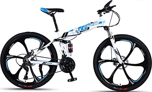Folding Mountain Bike : 24 Inch Foldable Mountain Bike, 21 Speed Adult Bike for Men Women, Aluminum Frame Folding Bike with Front Suspension, Front&Amp;Rear Linear Brakes Road Bicycle for Adult Blue, 24 inches