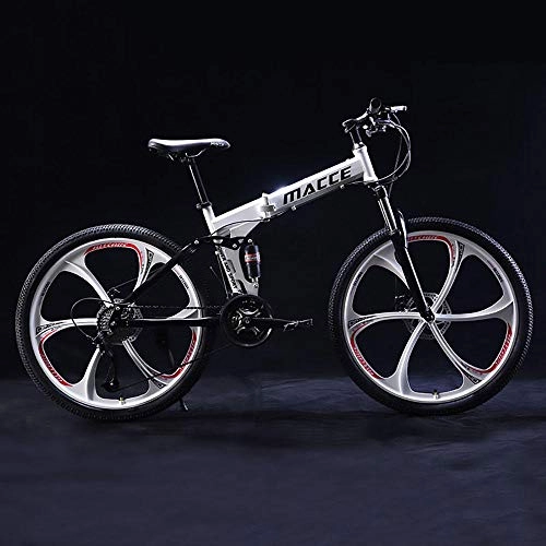 Folding Mountain Bike : 24 inch folding mountain bike 21 / 24 / 27 speed dual suspension shock absorption off-road variable speed top adult student male and female mountain bike-white_24-speed