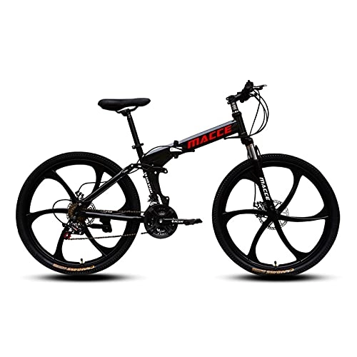 Folding Mountain Bike : 24 Inch Folding Mountain Bike, Thicker Carbon Steel Pipe Wall, Firm Frame, 21 / 24 / 27 Speed MTB, 3 / 6 / Full Spoke Optional, Suitable for People With Outdoor Sports Exerc Black-6 spoke 21sp