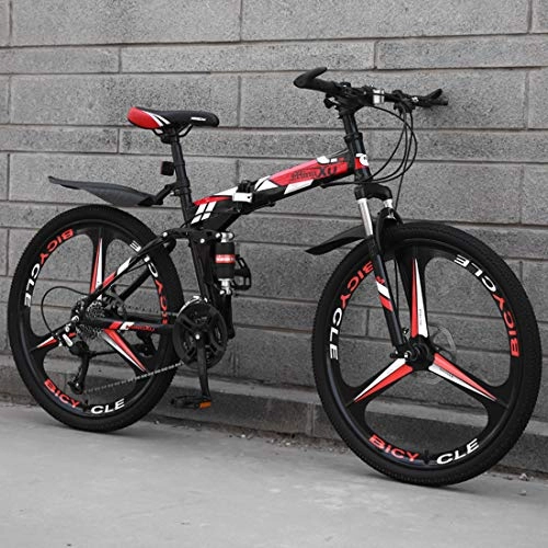 Folding Mountain Bike : 24 Inch Mountain Bike, Folding for Men And Women, Dual Full Suspension Bicycle High Carbon Steel Frame, Steel Disc Brake, Magnesium Alloy Wheel, 21 / 24 / 27 Speed Bicycle, A1, 24