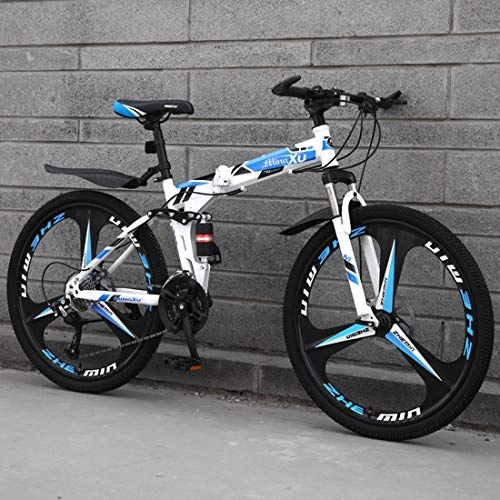Folding Mountain Bike : 24 Inch Mountain Bike, Folding for Men And Women, Dual Full Suspension Bicycle High Carbon Steel Frame, Steel Disc Brake, Magnesium Alloy Wheel, 21 / 24 / 27 Speed Bicycle, D1, 24