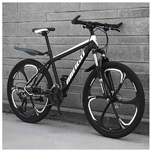Folding Mountain Bike : 24 Inch Mountain Bikes, Mens Women Carbon Steel Bicycle, 30-Speed Drivetrain All Terrain Mountain Bike with Dual Disc Brake, 27Vitesses, Black 6 Spoke