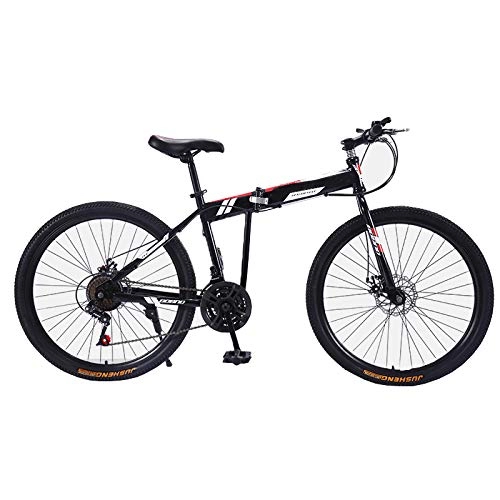 Folding Mountain Bike : 24 Inches Mountain Bike, for Men and Women Aluminum Frame Folding Bicycle, with Gear Mens Mountain Bicycle, Double Disc Brake, Double Shock-Absorbing Cross-Country Bicycle, blackred, 27speed