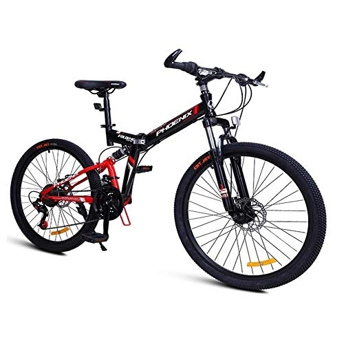 Folding Mountain Bike : 24-Speed Mountain Bikes, Folding High-carbon Steel Frame Mountain Trail Bike, Dual Suspension Kids Adult Mens Mountain Bicycle, Blue, 26Inch FDWFN (Color : Red)