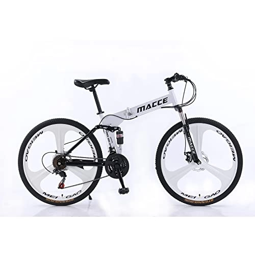 Folding Mountain Bike : 24inch 27 Speed Folding Mountain Bike high Carbon Steel, Full Suspension MTB Bike, Suitable for Adults, Double disc Brake Outdoor Mountain Bike, Men and Women (24inch for Height 140-170cm, White)