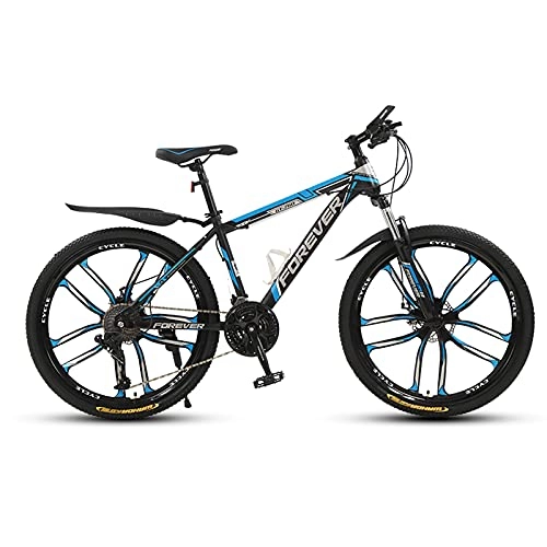 Folding Mountain Bike : 24Inches 21 / 24 / 27 / 30-speed Folding Variable-speed Mountain Bike, Men Women Universal Bicycles, Adult Off-road Mountain Bike, Double Shock-absorbing 10 Knife Wheels Student M(Size:21 speed, Color:Blue)
