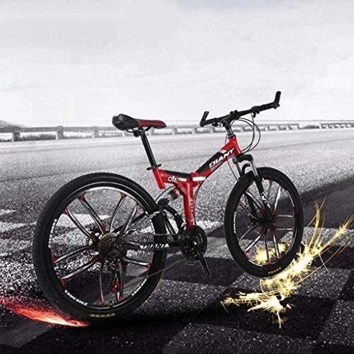 Folding Mountain Bike : 26 / 24 inch Mountain Bikes, High-Carbon Steel Softtail Folding Bike, Off-Road Mountain Bicycle Adjustable Seat, Double Shock Absorption 7-10, 26 inch fengong