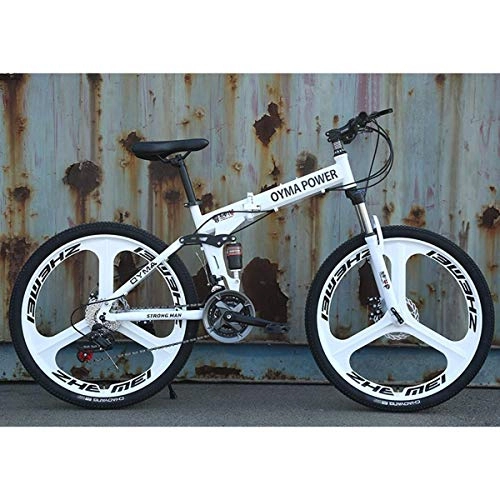 Folding Mountain Bike : 26" / 26inch Folding Mountain Bike, 21 / 24 / 27 speed, Unisex, Steel Frame 6 Spokes Integrated Wheel, Premium Full Suspension, 4, 24speed
