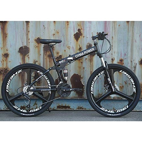 Folding Mountain Bike : 26" / 26inch Folding Mountain Bike, 21 / 24 / 27 speed, Unisex, Steel Frame 6 Spokes Integrated Wheel, Premium Full Suspension, 5, 21speed