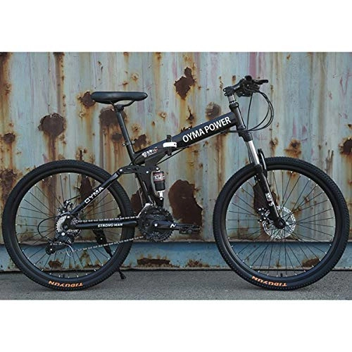 Folding Mountain Bike : 26" / 26inch Folding Mountain Bike, 21 / 24 / 27 speed, Unisex, Steel Frame Spoke wheel Integrated Wheel, Premium Full Suspension, Black, 21speed
