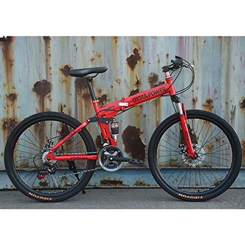 Folding Mountain Bike : 26" / 26inch Folding Mountain Bike, 21 / 24 / 27 speed, Unisex, Steel Frame Spoke wheel Integrated Wheel, Premium Full Suspension, Red, 21speed