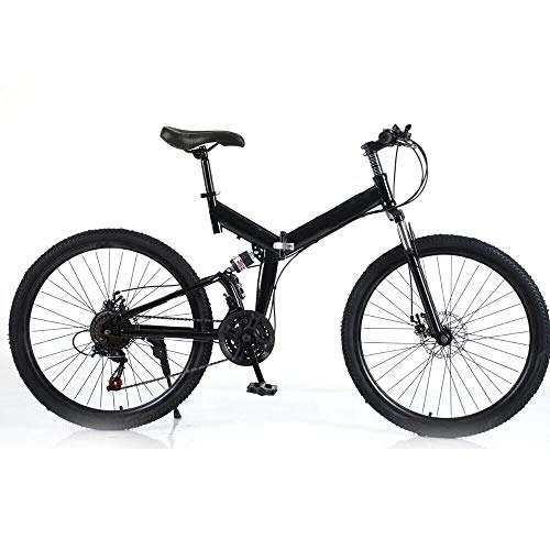 Folding Mountain Bike : 26" Folding Mountain Bike 21 Speed MTB Bicycle Full Suspension Dual Disc Brakes Carbon Steel Foldable Frame Bicycle Adult Mountain Bicycle