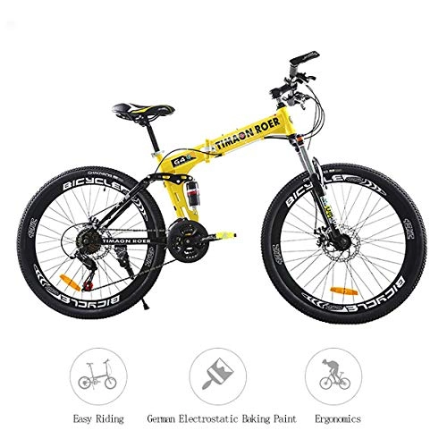 Folding Mountain Bike : 26" Folding Mountain Bike, 24-speed High-carbon Steel Dual Disc Brakes Soft Tail Mountain Bikes with Mechanical Shock Absorber Front Fork, yellow