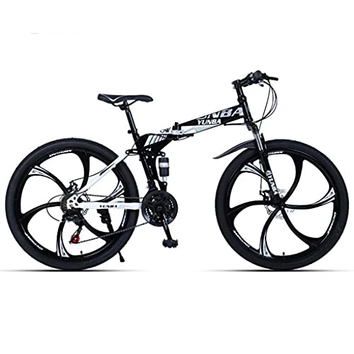 Folding Mountain Bike : 26” Full Suspension Folding Mountain Bike 21 / 24 / 27 Speed Bicycle Men Or Women MTB Foldable Frame(Size:27speed, Color:white)