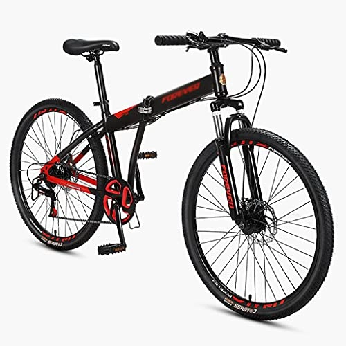 Folding Mountain Bike : 26” Full Suspension Folding Mountain Bike 7 Speed Bicycle Men Or Women MTB Foldable Frame(Color:black)
