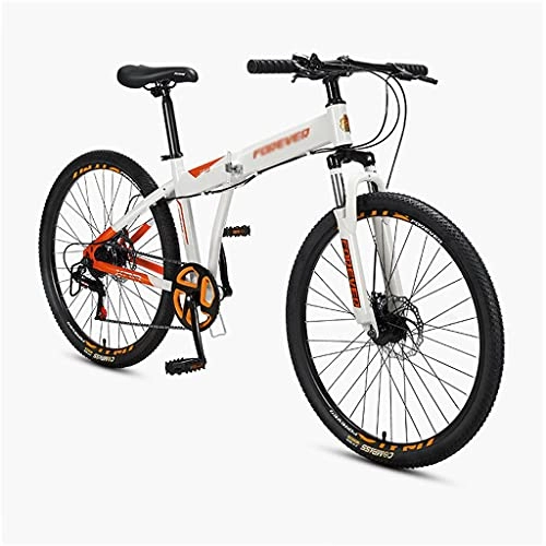 Folding Mountain Bike : 26” Full Suspension Folding Mountain Bike 7 Speed Bicycle Men Or Women MTB Foldable Frame(Color:white)