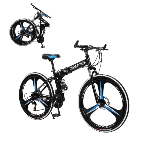 Folding Mountain Bike : 26 in Folding Bicycle for Mens and Womens - With 21 Speed Dual Disc Brakes Full Suspension Non-slip Adult Sport Bike 26 Inches Anti-Slip Bicycle for Adults Mens Boys Wome