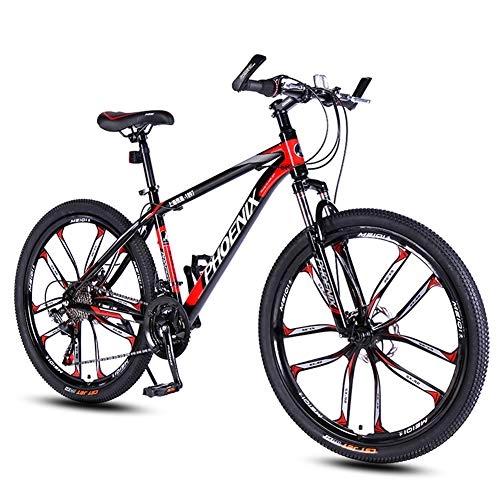 Folding Mountain Bike : 26 in Mountain Bike for Adults, 27 Speed MTB Bike Double Disc Brake Bicycles, Outdoor Racing Cycling, High Carbon Steel Frame (Red)