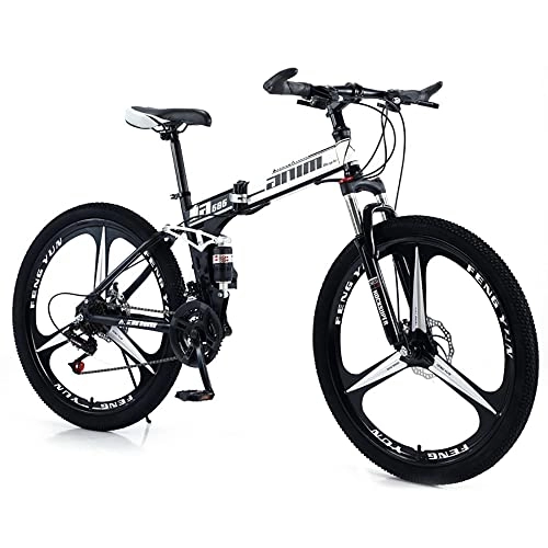 Folding Mountain Bike : 26-Inch 21 Speed Folding Mountain Bike, Unisex Adult Mountain Trail Bike Foldable Frame, Dual Disc Brake, Full Suspension MTB Bicycle for Men and Women's Outdoor Cycling Road Bike