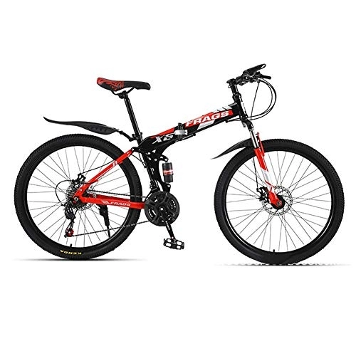 Folding Mountain Bike : 26 Inch 21-Speed Mountain Bike, Folding Mountain Bicycle, Rear Shock Design, Double Disc Brakes, Off-Road Variable Speed Racing Men And Women, Multiple Color Options fengong (Color : Black)