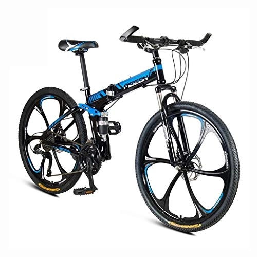 Folding Mountain Bike : 26 Inch Adult Mountain Bike, 24 / 27 / 30-speed Bicycle. Aluminum Alloy Big Wheels Mountain Brake, trail Bike Folding Outroad Bicycles, Outdoor Mtb gears Safty (Color : Blue, 速度 speed : 24 speed) fengon