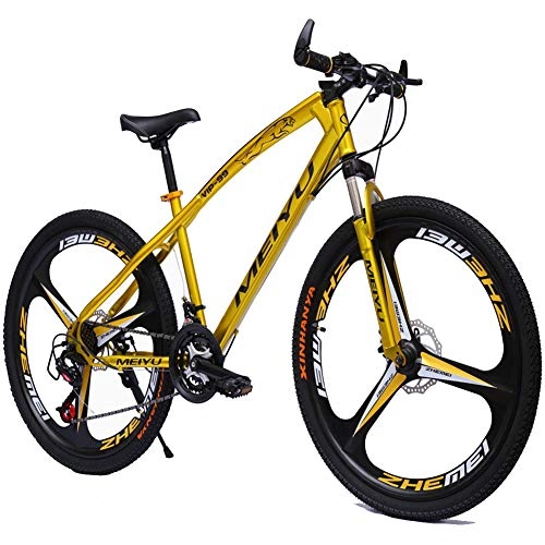 Folding Mountain Bike : 26 Inch Adult Mountain Bike, High-carbon Steel Hardtail Mountain Bike, 21 Speed Mountain Bicycle with Front Suspension Adjustable Seat, Double Disc Brake, Gold