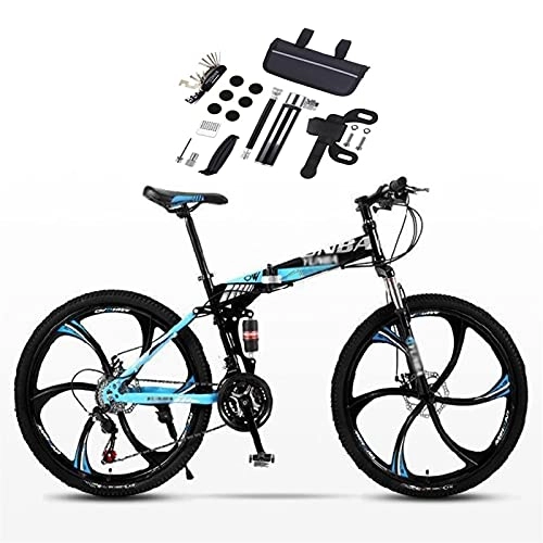 Folding Mountain Bike : 26 Inch Flagship Version Bicycle, 6 Knife Wheel Folding Mountain Bike With Dual Shock Absorption Racing Off Road Speed Change For Adult Teenagers Color: A-D (Color : B)