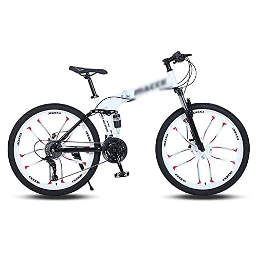 Folding Mountain Bike : 26 Inch Folded Mountain Bike Carbon Steel Frame Bicycle For Boys Girls Men And Women 21 / 24 / 27 Speed Gear With Mechanical Disc Brake(Size:21 Speed, Color:White)